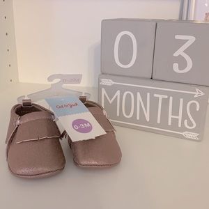 Baby girls rose gold faux leather fringe shoes - Cat & Jack newborn 0-3 months